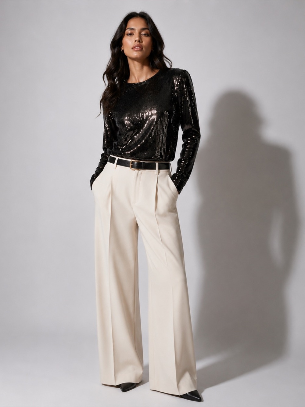 Galvan‎ London black sequin evening top minimalist luxury blouse women's 8